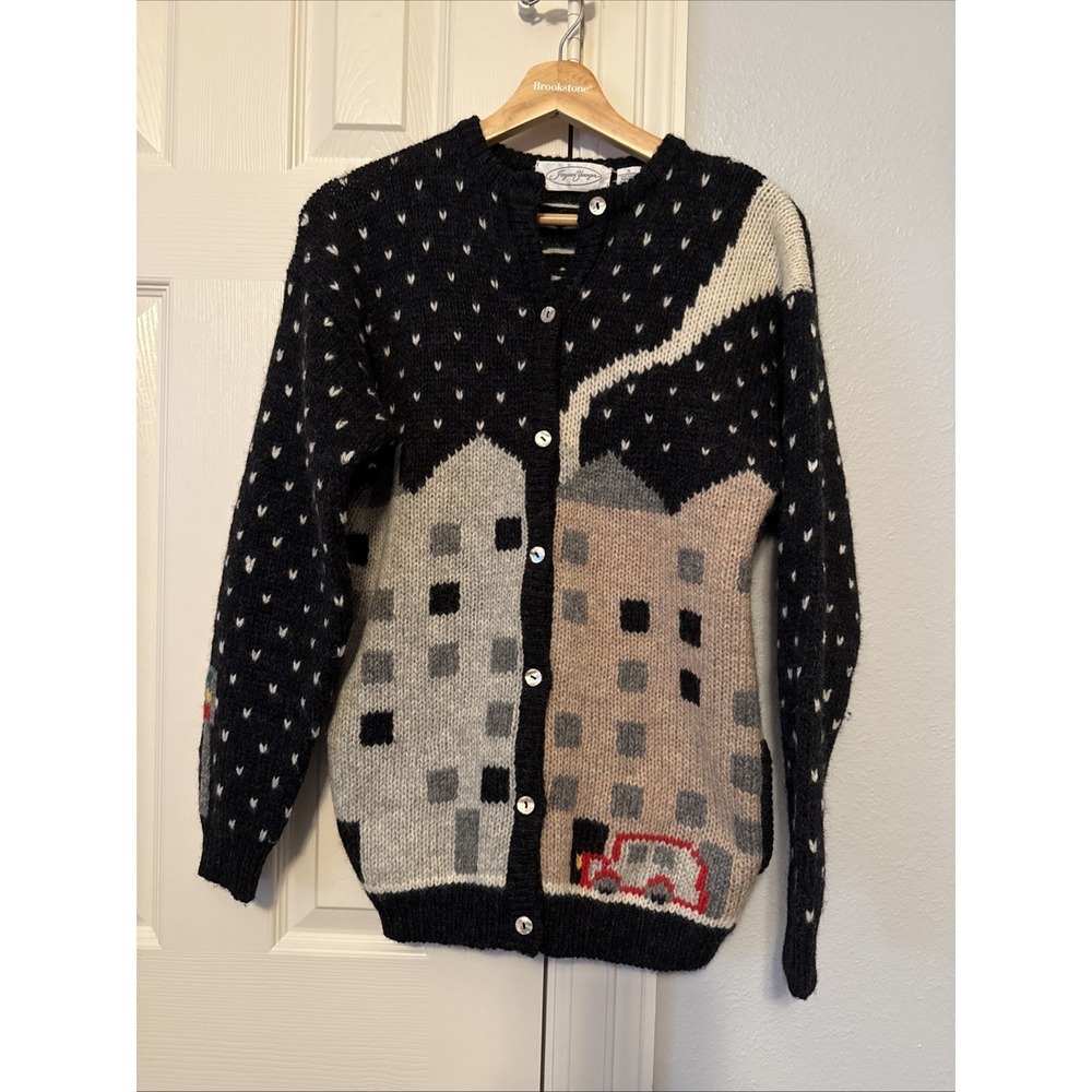 Vtg Jayson Younger 100% Shetland Wool Sweater Cardigan W/Pockets Lusekofte